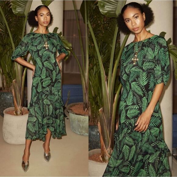 NWOT Rixo Cheryl Cuba Palm Maxi with Frill Hem Small - Picture 3 of 7